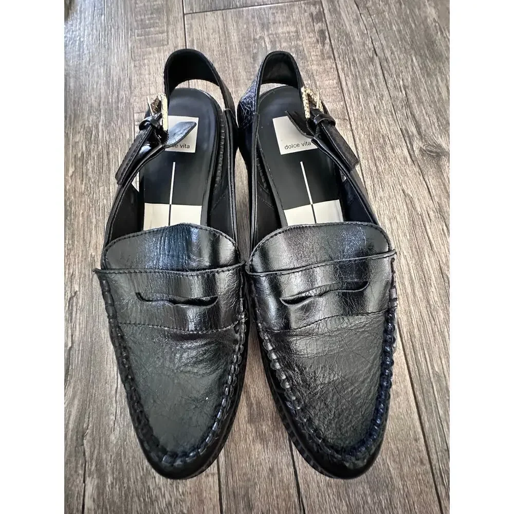 Dolce Vita Women's Black Hardi Midnight Crinkle Patent Loafer Size 10